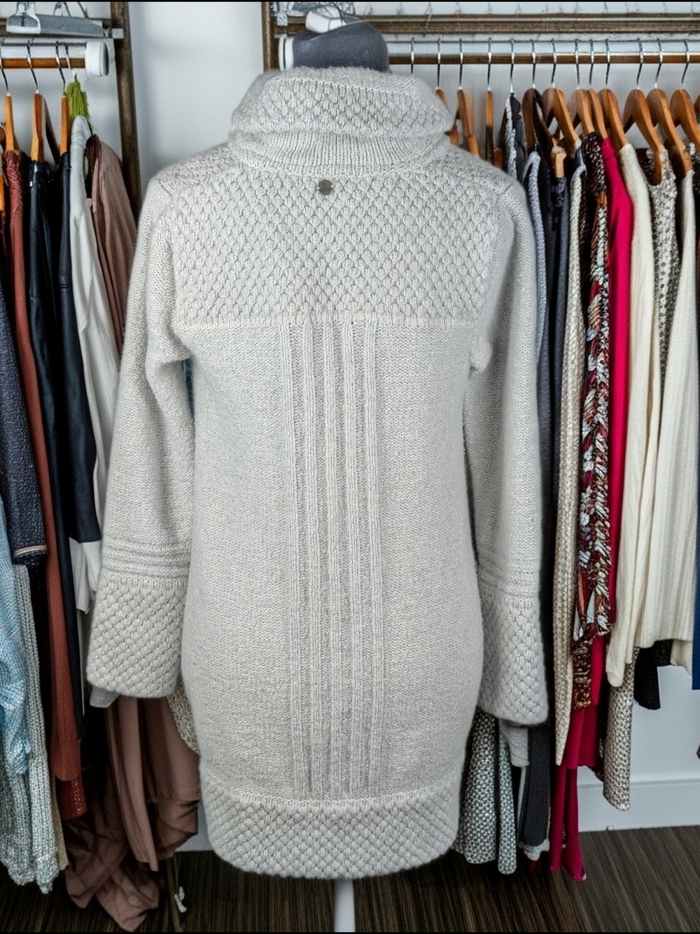 prAna Eslin Cardigan Knit Sweater Women's S Snap Button Pockets Bone White - Picture 3 of 8